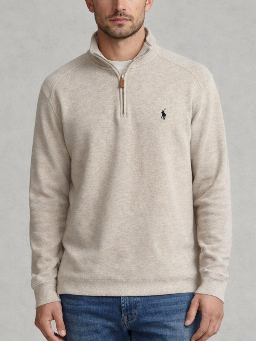 Polo Ralph Lauren Men's Luxury Jersey Quarter-zip Pullover Beige/Tan Size Large